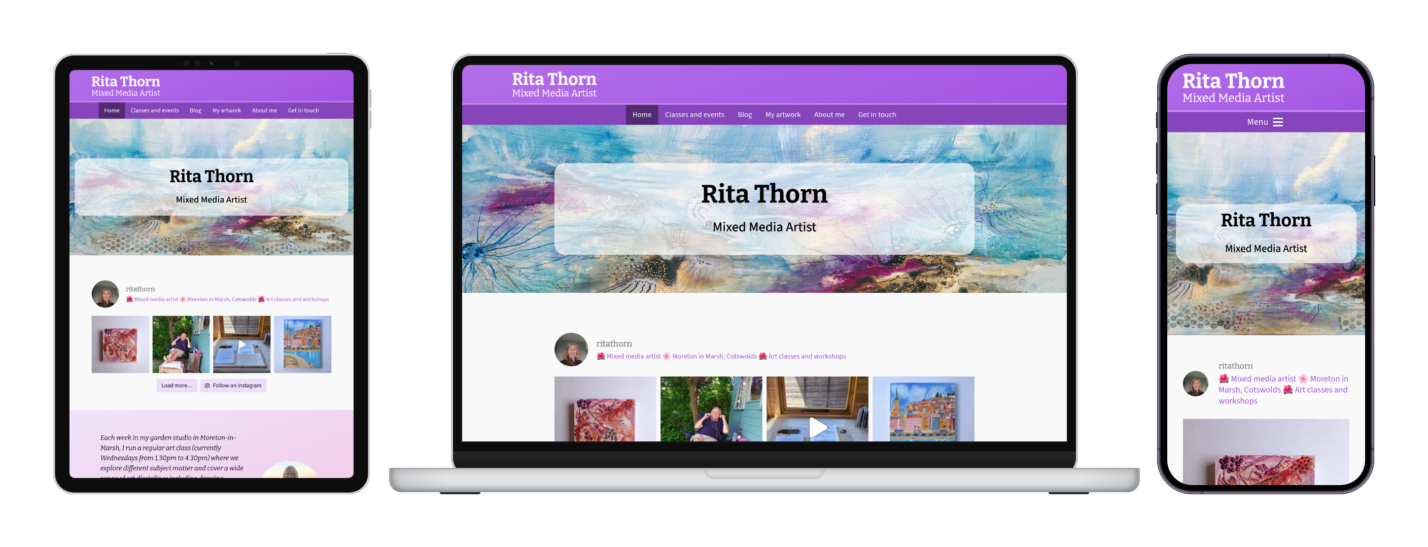 The Rita Thorn website shown on tablet, laptop and phone