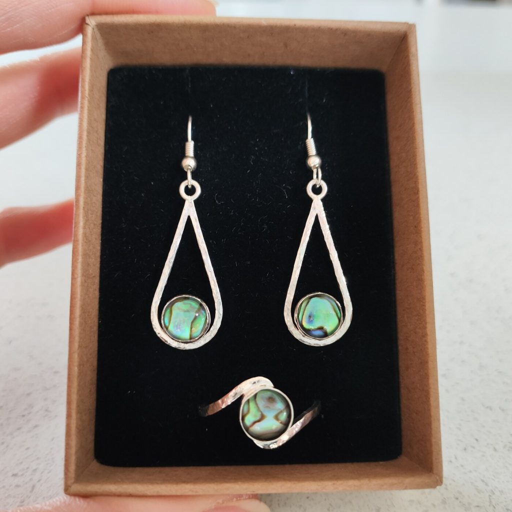 Abalone earrings and ring