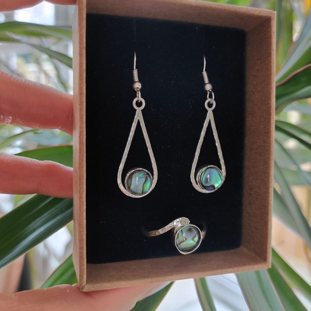 Abalone earrings and ring