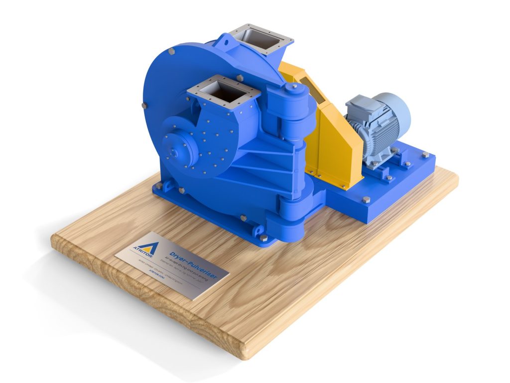 A 1:8 scale model of an Atritor Dryer-Pulveriser on an oak base
